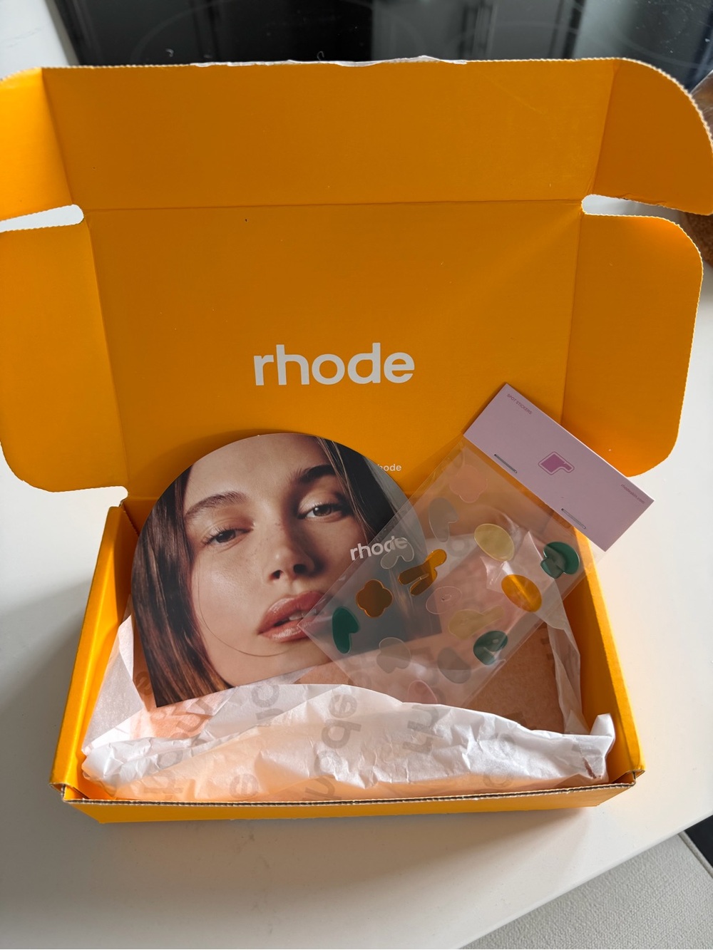 RHODE Orange Gift Box with Sticker Sheet and Branded Card